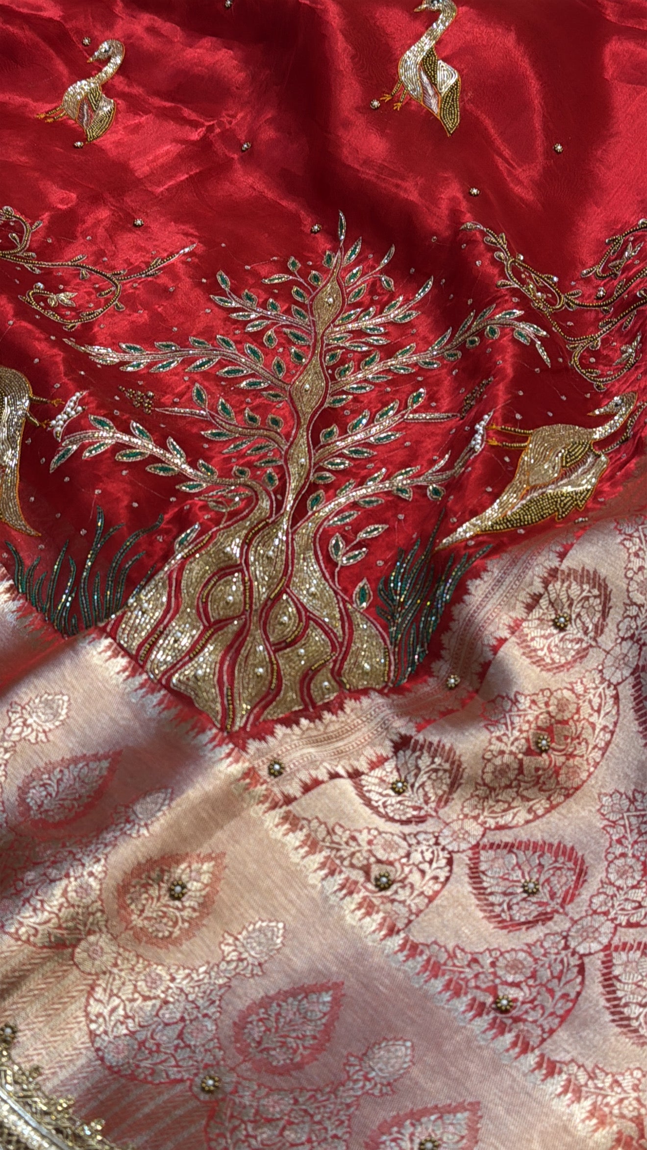 Dulhan ka joda husn red tissue silk hand embroidered saree