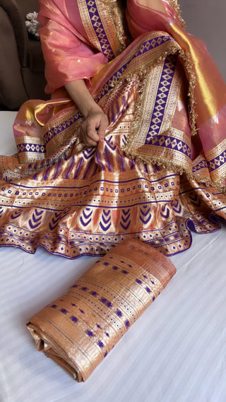 Peach tissue silk kali wala lehenga