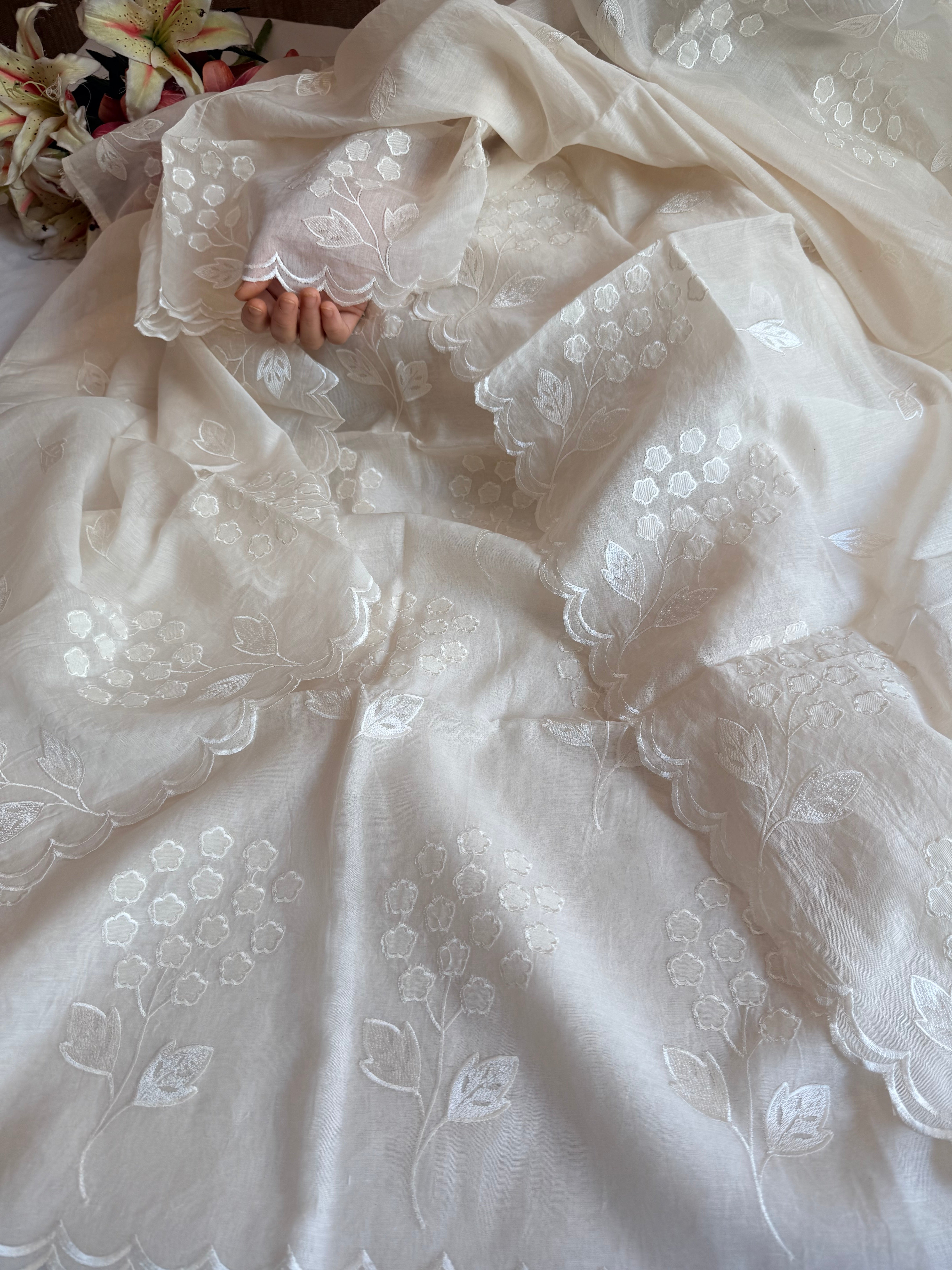Alia bhatt inspired banarasi mulmul appliqué work suit set