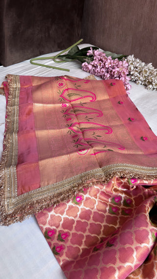 Heeramandi dusty pink tissue silk meenakari suit set