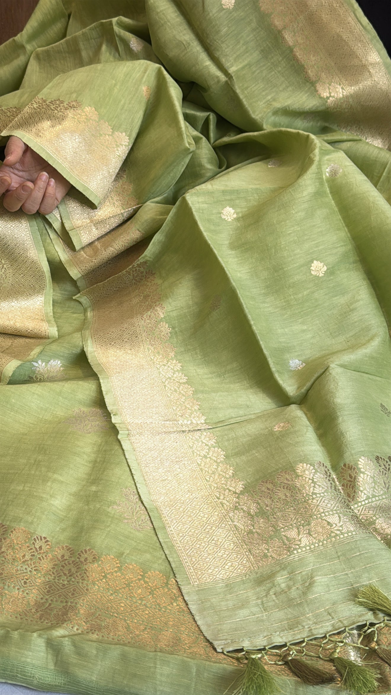 Soft fresh green linen gorgette kadhwa suit set
