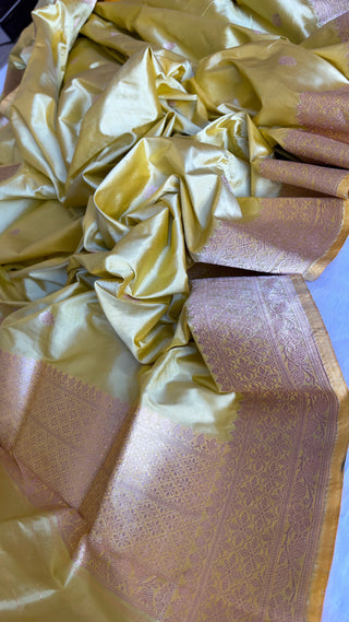 Banarasi lemonish gold katan kadhwa silk suit set