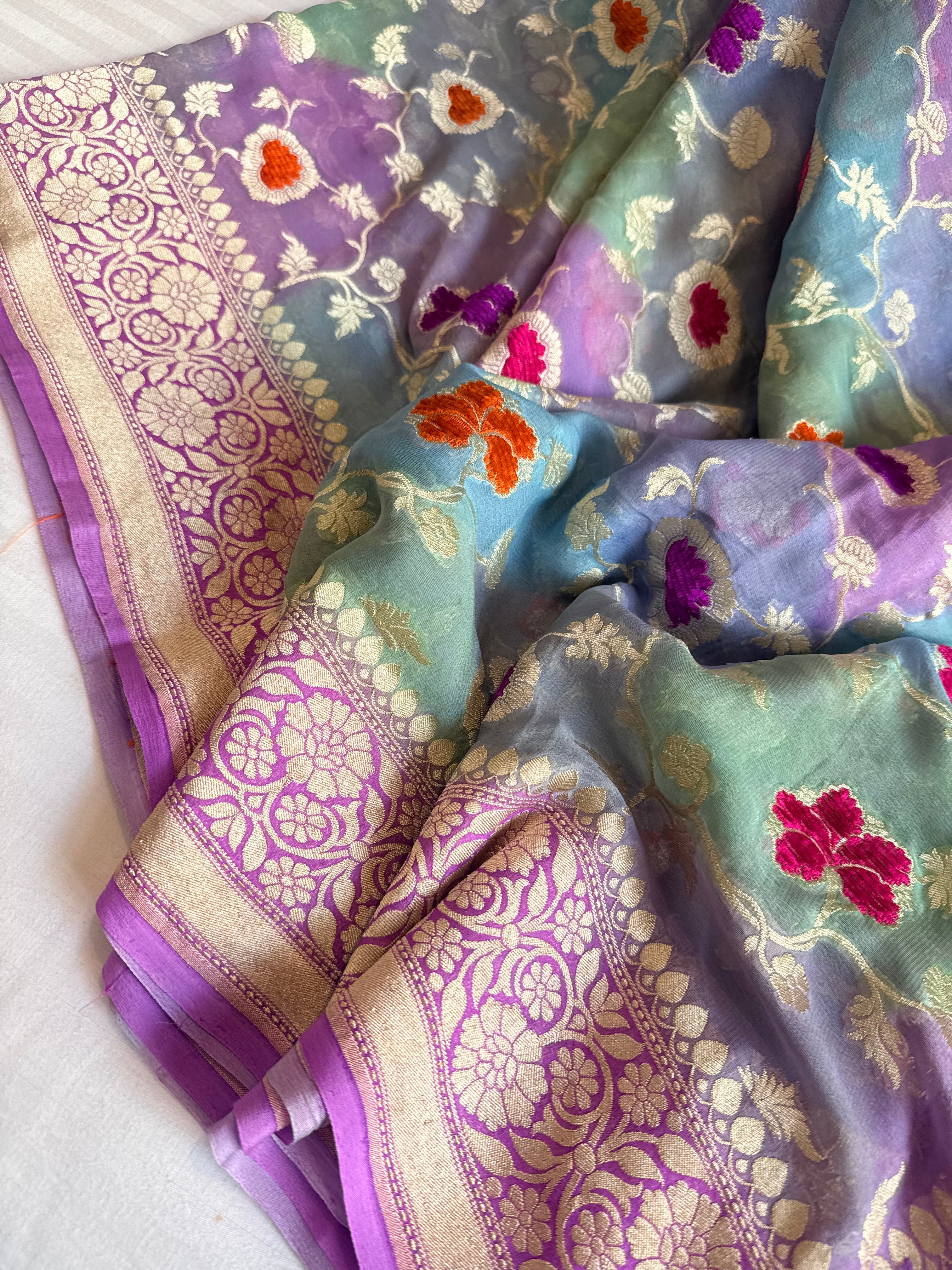 Fusion edit - Banarasi gorgette velvet meenakari kadhwa saree