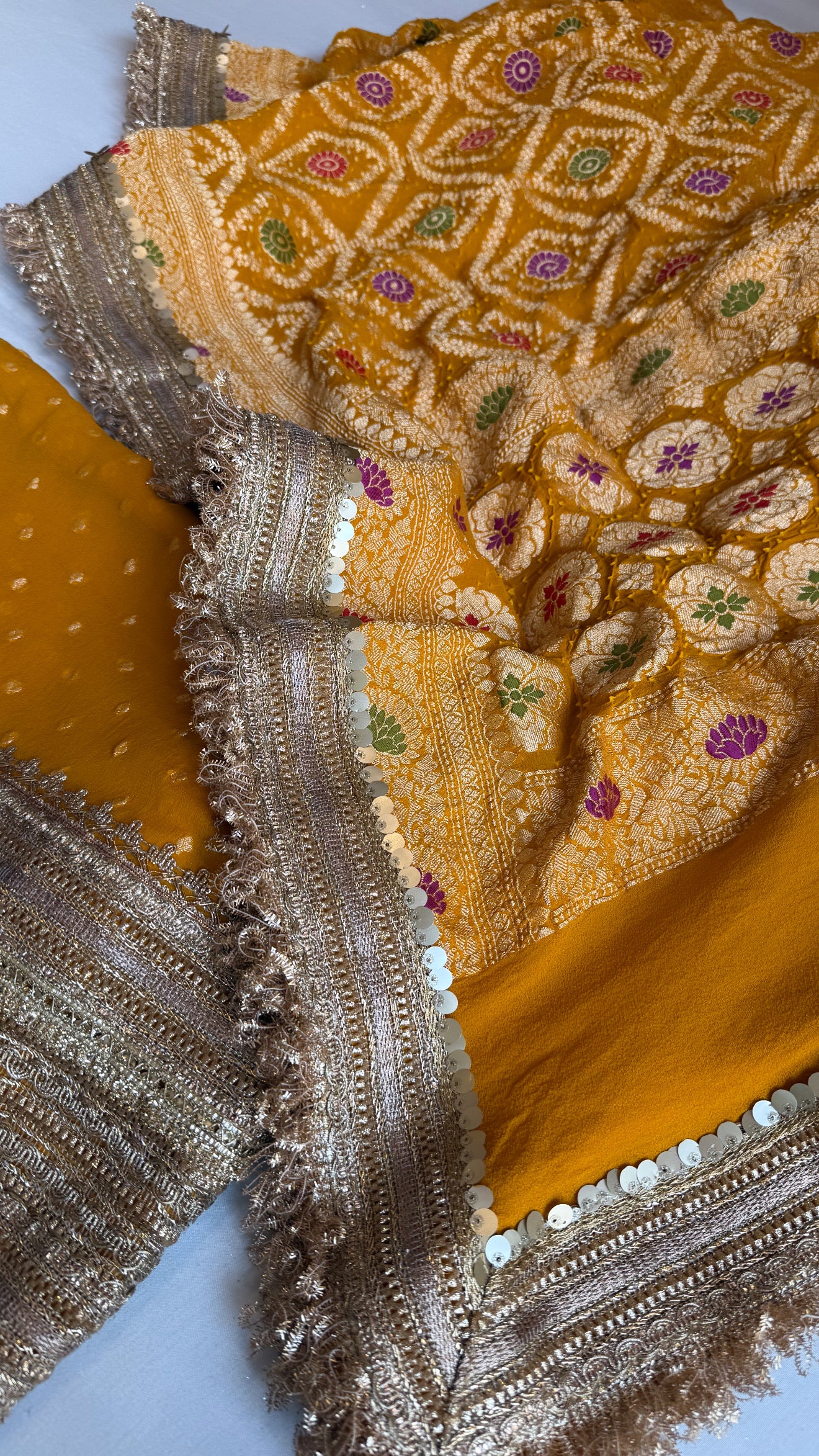 Kareena kapoor inspired golden yellow gorgette bandhej gotapatti suit set