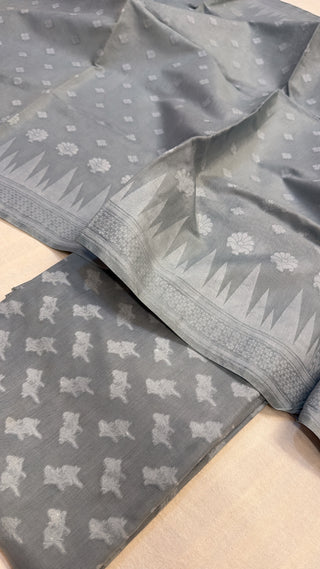 Grey mul banarasi cotton jacquard kadhwa suit set