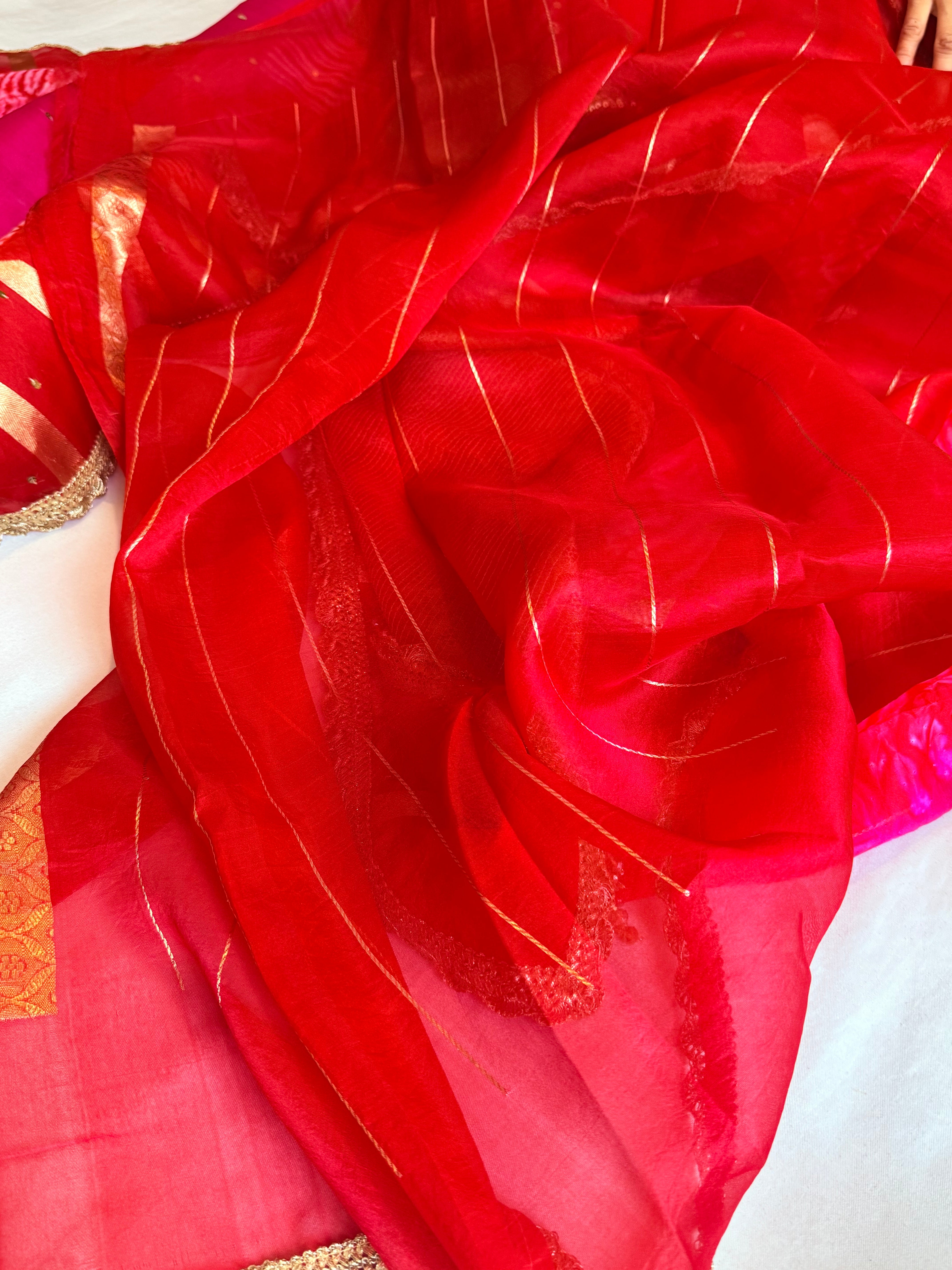 Shibori dye kora silk salma sitara work hand embroidered sequins saree