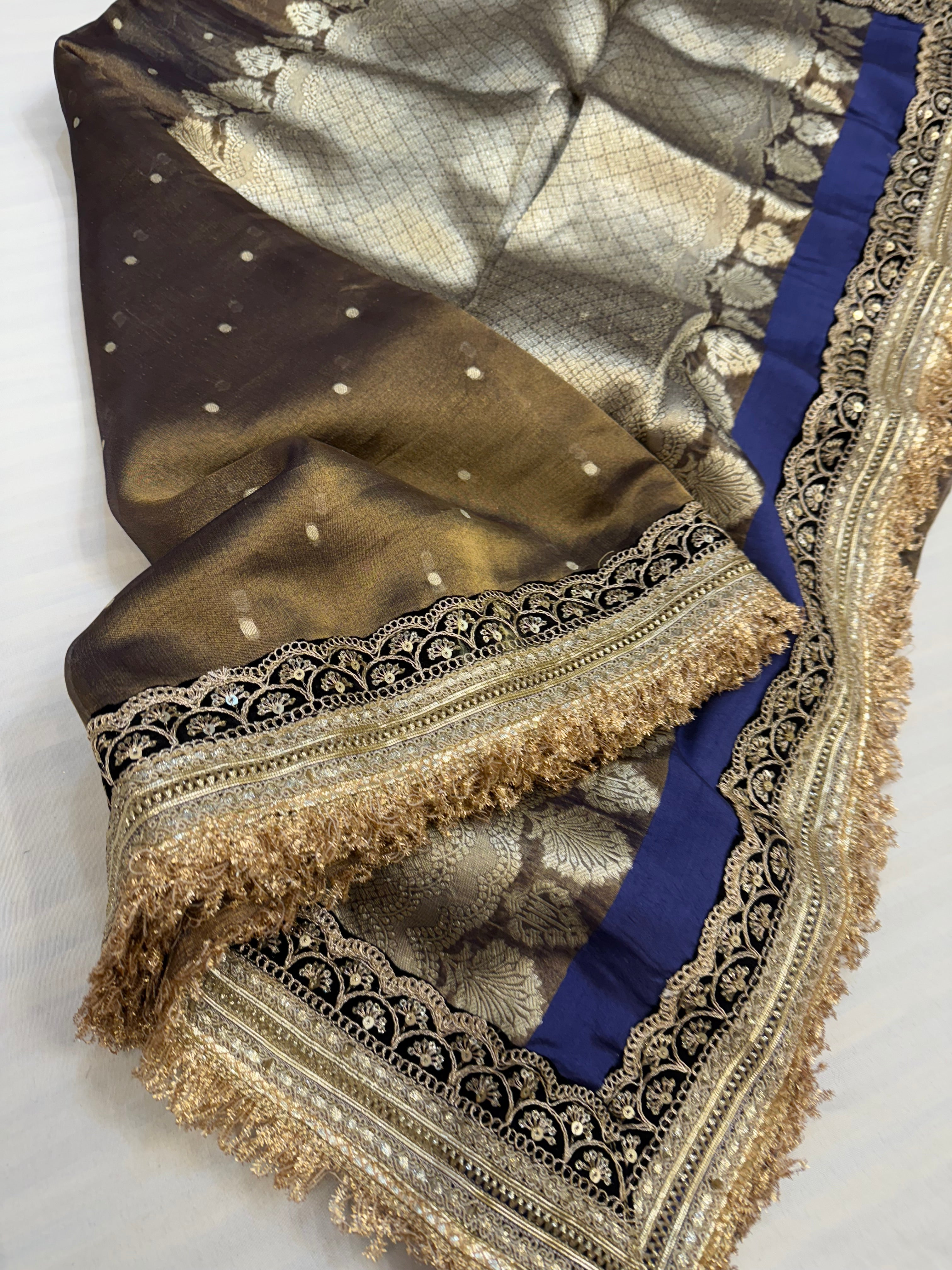 Royal blue maharani tissue silk kadhwa buti saree