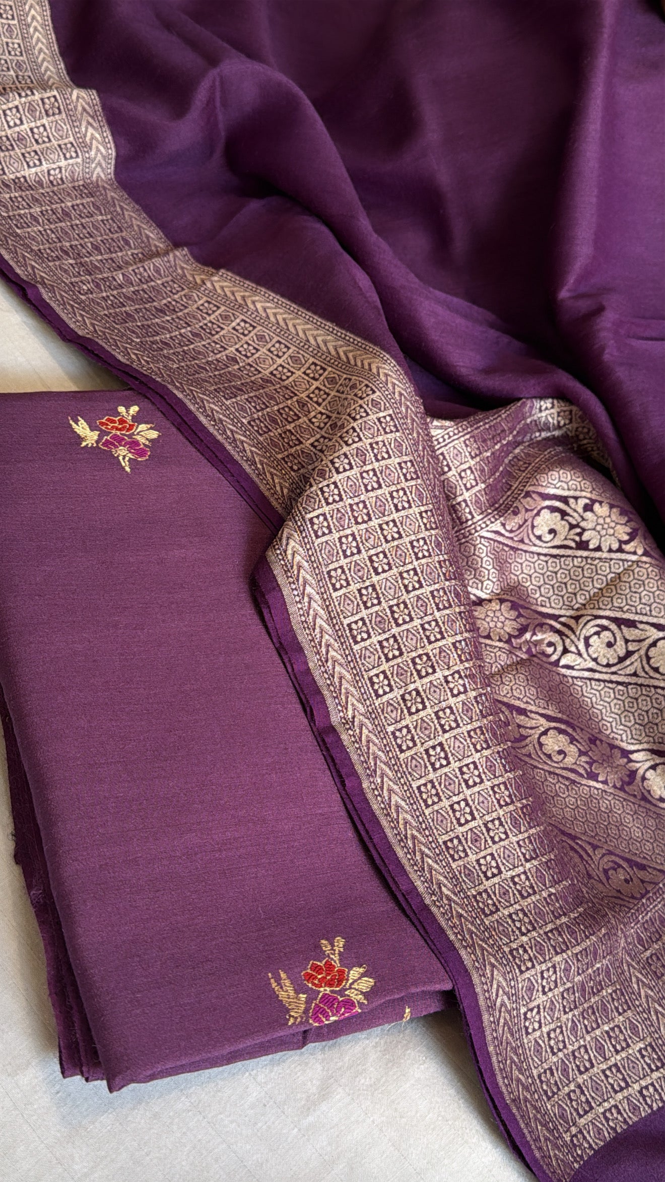 Dusty purple banarasi moonga silk kadhwa suit set