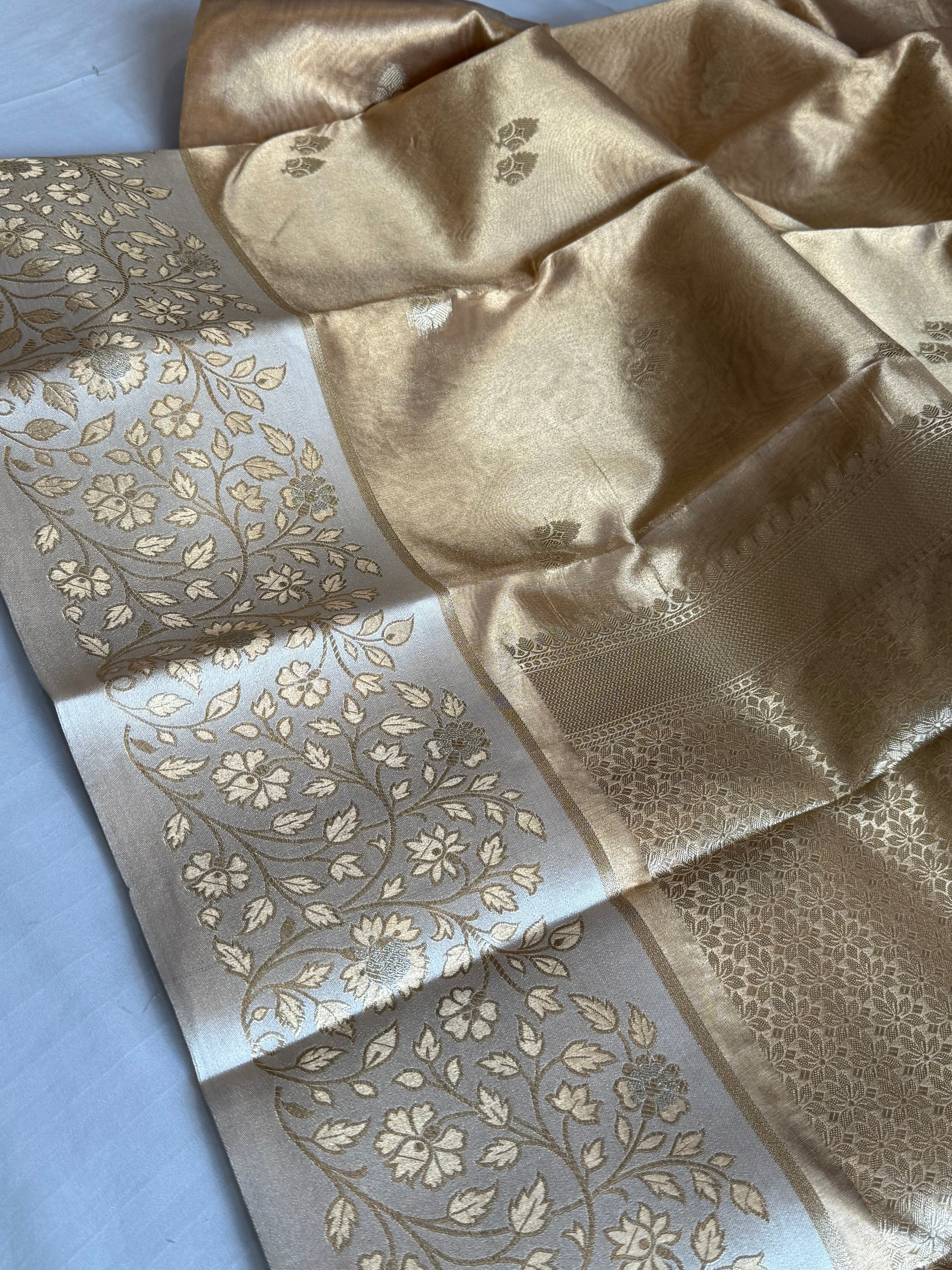 Kanjivaram gold double tissue silk kadhwa paithani meenakari border saree