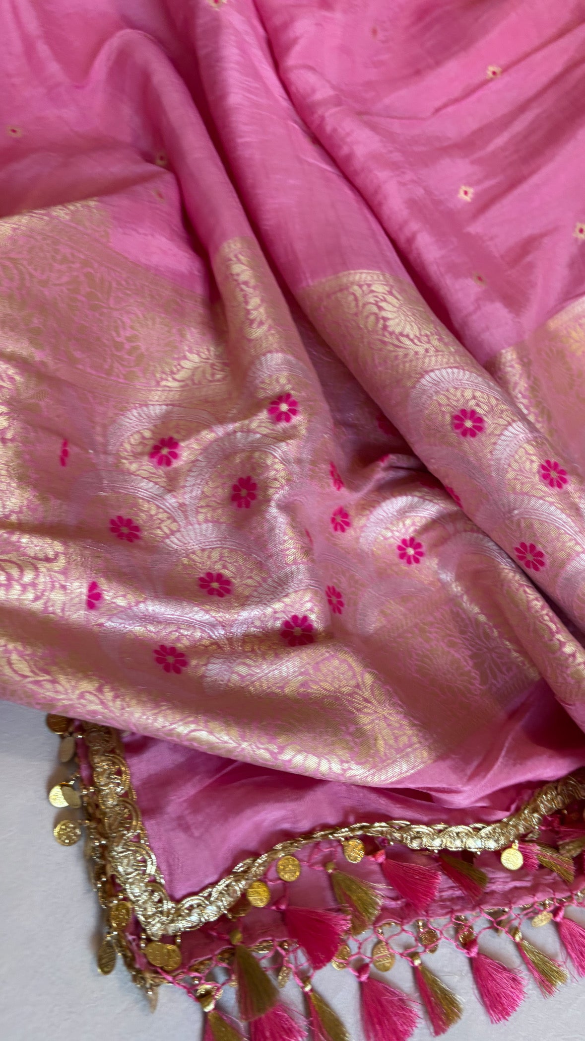 Candy pink linen gorgette suit set