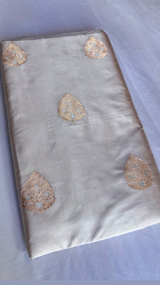 Banarasi ivory katan silk kadhwa suit set