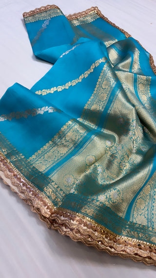 Sky blue shade leela kora silk jungla saree