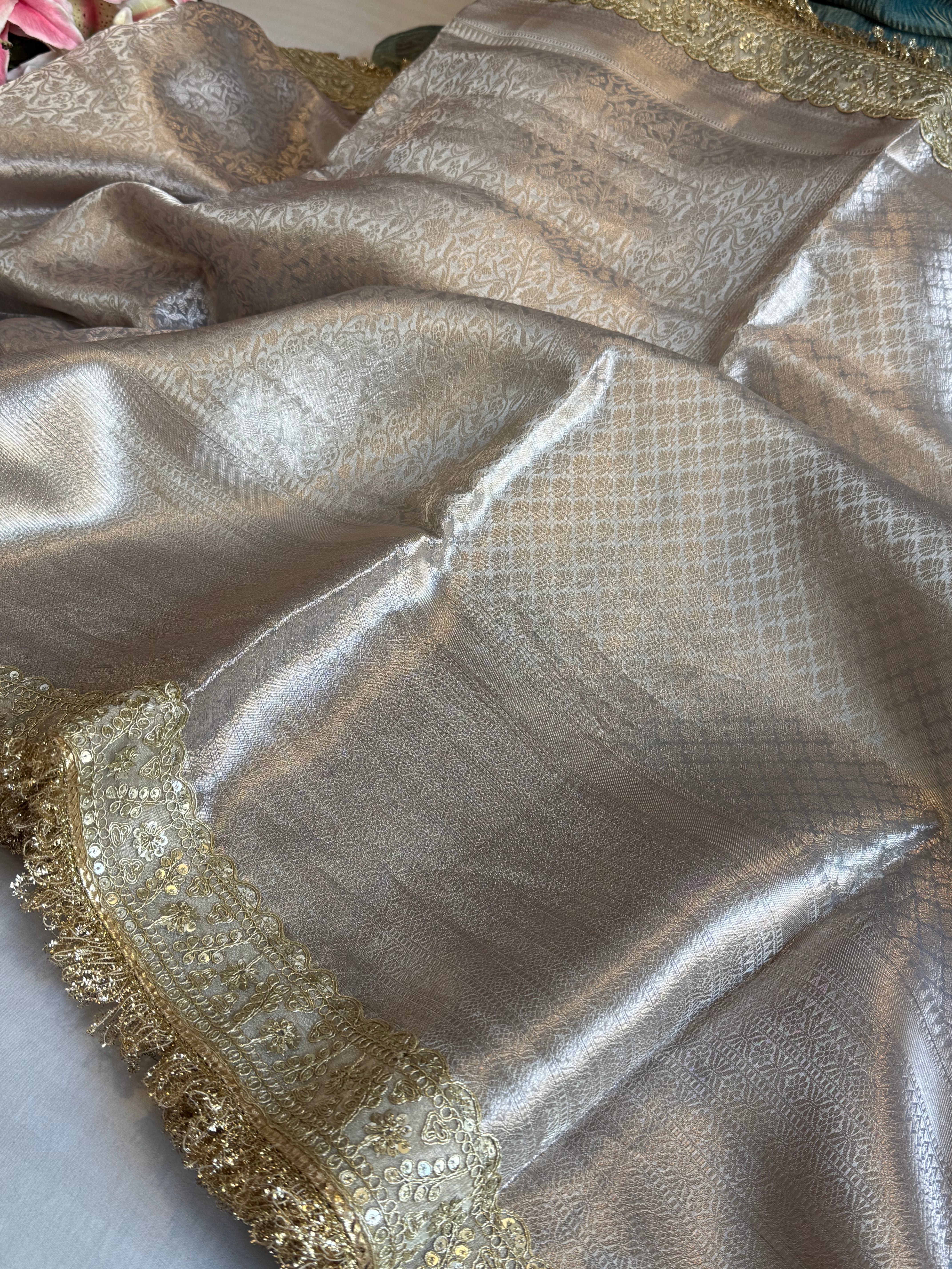 Kanjivaram brocade ice blue tissue silk brocade kadhwa banarasi saree