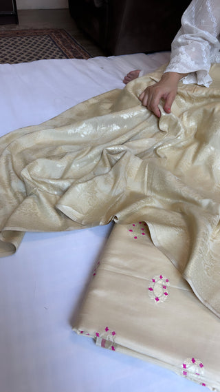 French soft ivory moonga silk meenedar jaal suit set