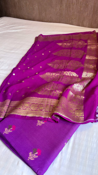 Purple moonga silk kadhwa meenedar suit set