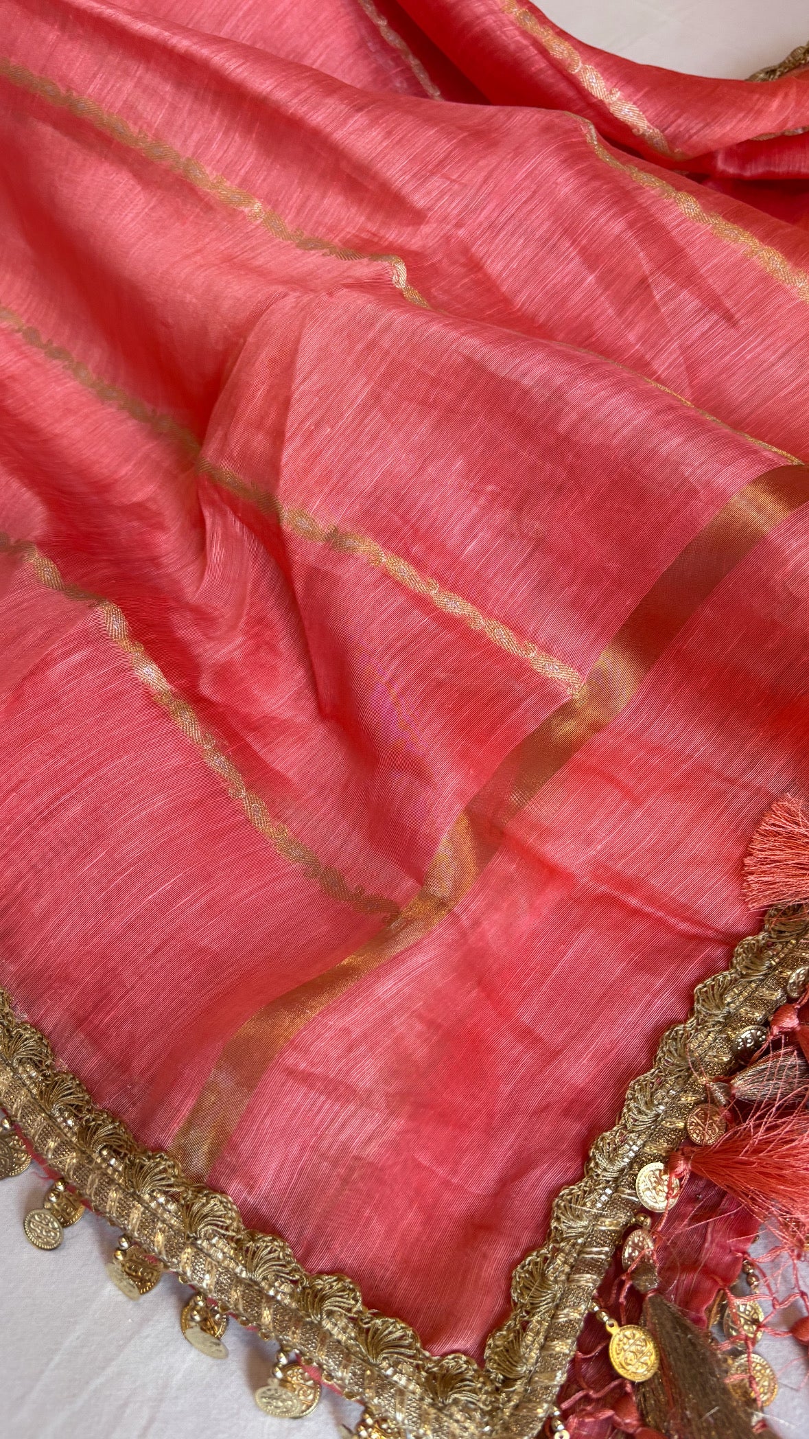 Neon peach linen gorgette suit sets