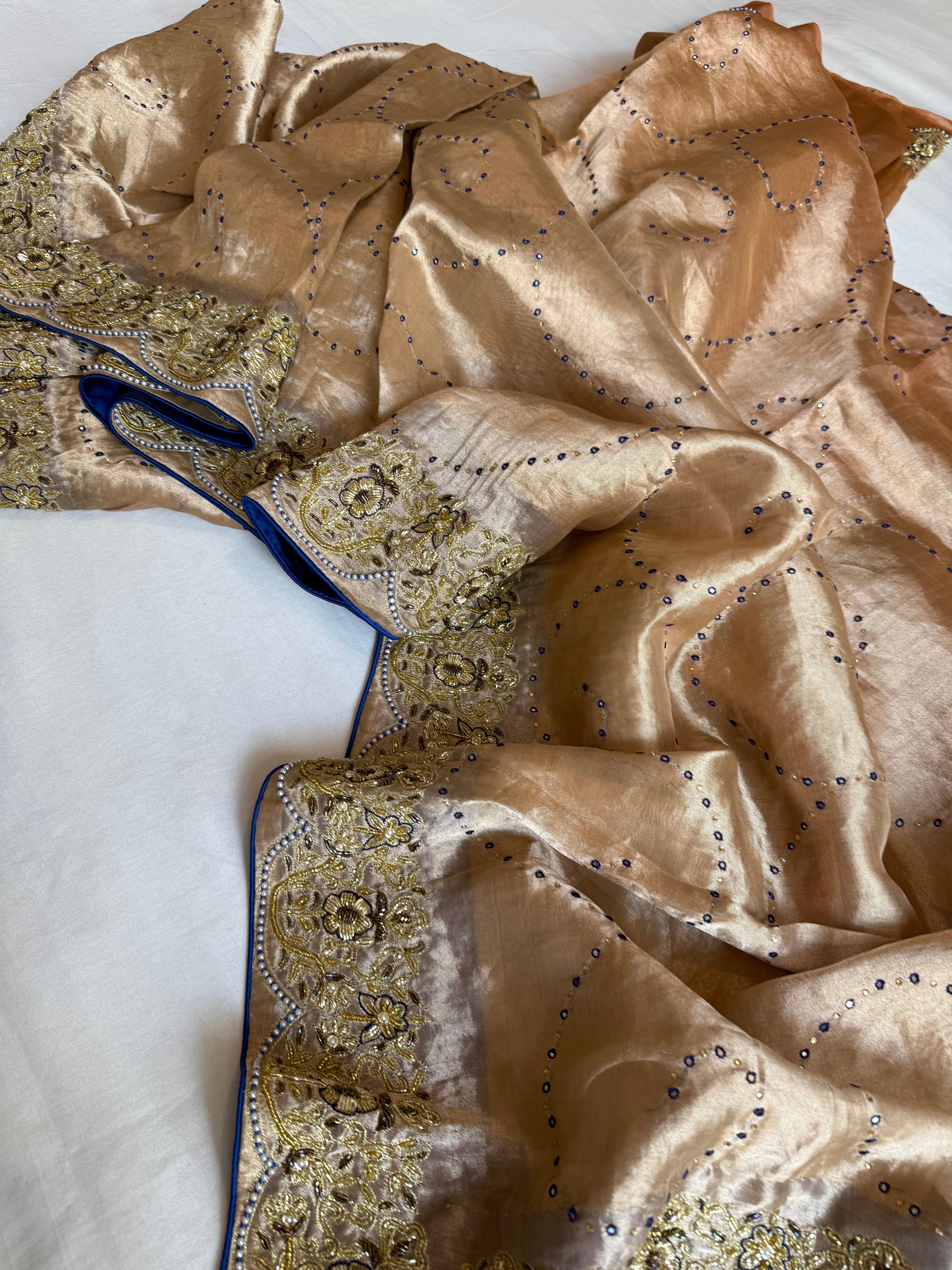 Umrao jaan inspired double diamond tissue silk zardozi hand embroidered saree