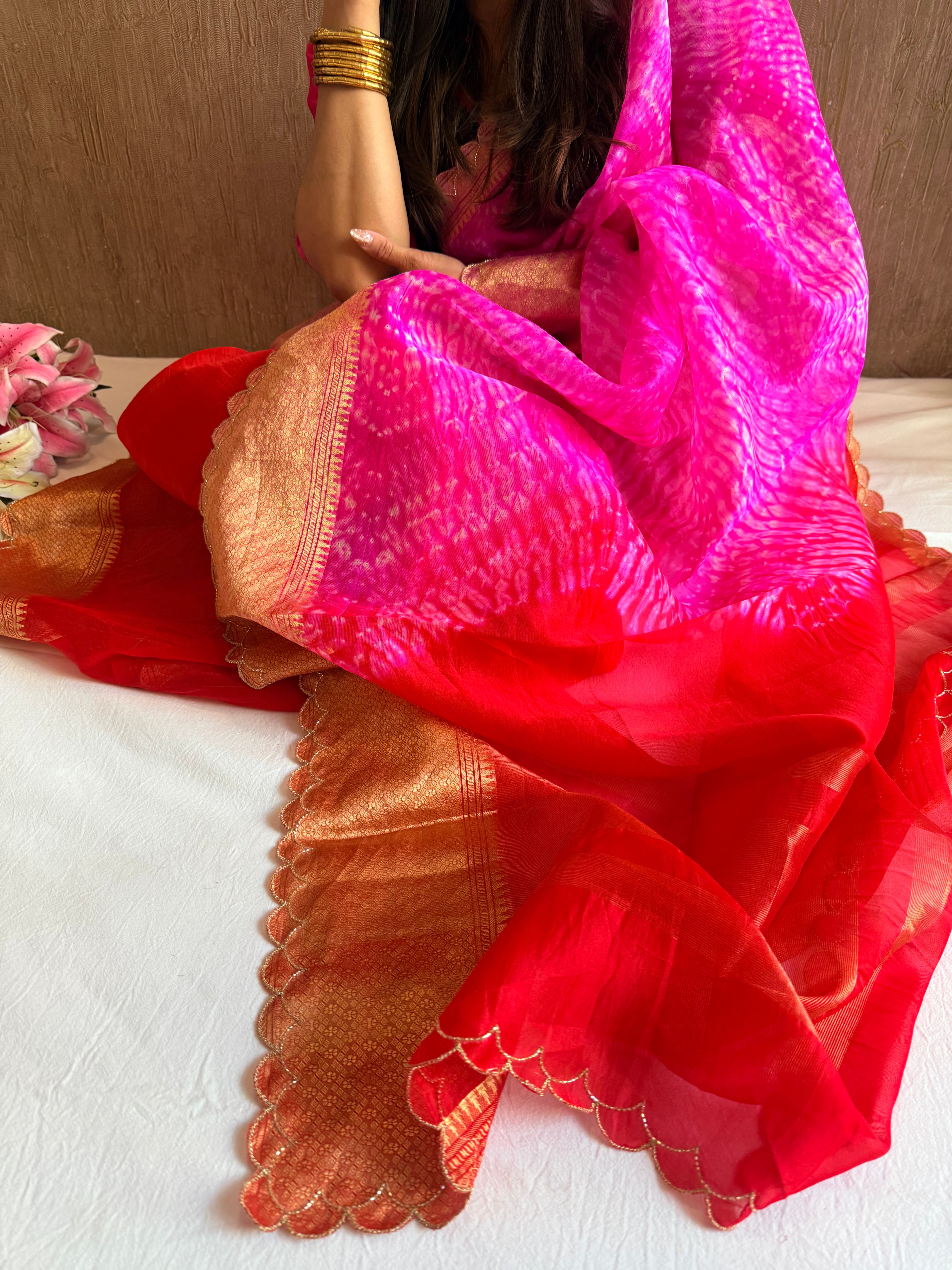 Shibori edit - Banarasi kora silk kadhwa buti shibori hand dyed saree