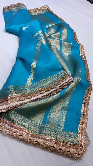 Sky blue shade leela kora silk jungla saree