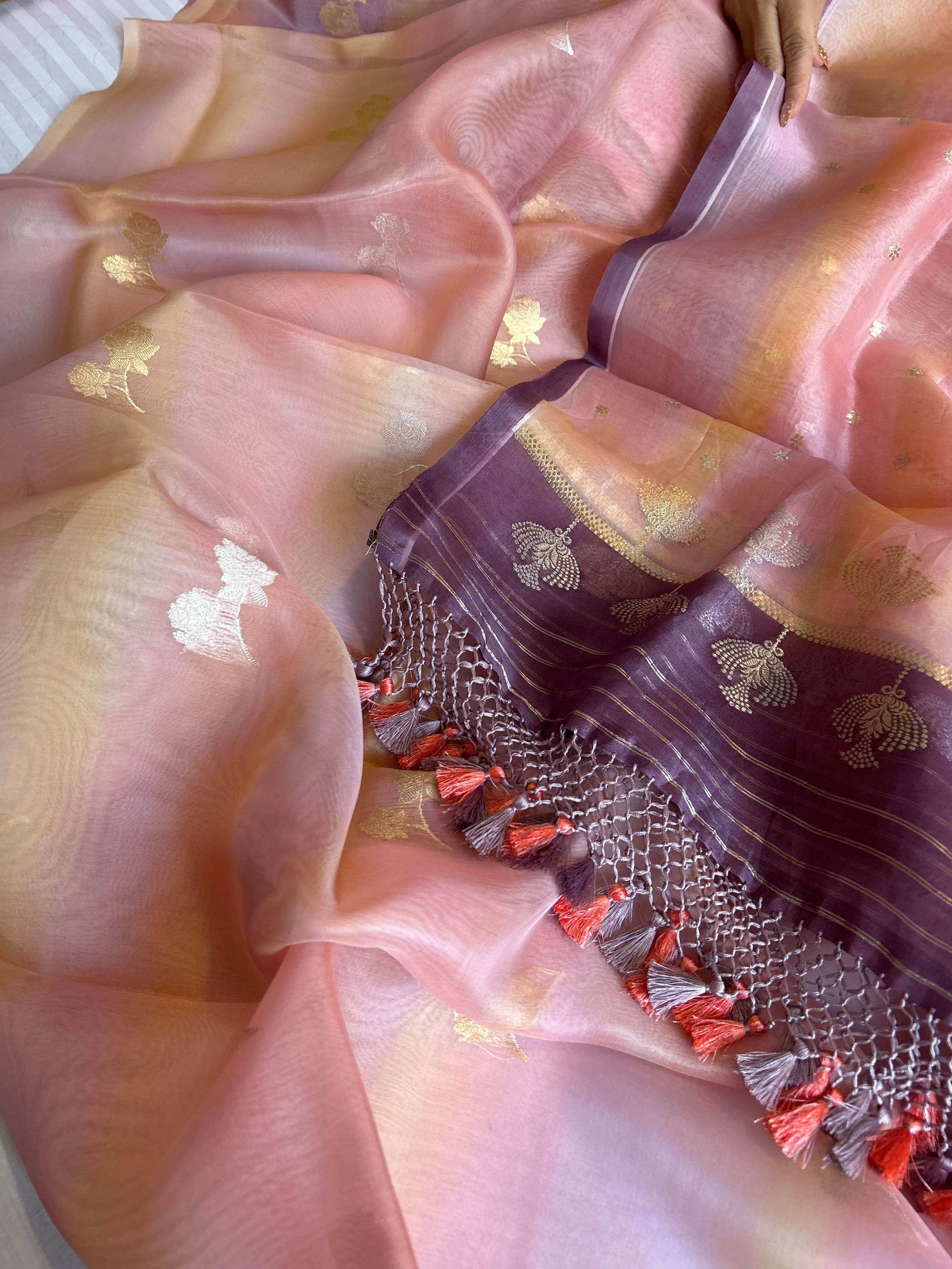 Rainbow dye banarasi kora silk kadhwa buti suit sets