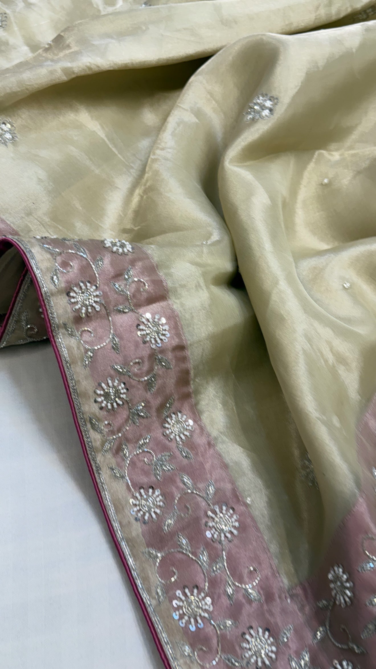 Heere aur moti edit - Ivory pearl work diamond tissue silk heavy hand embroidered saree