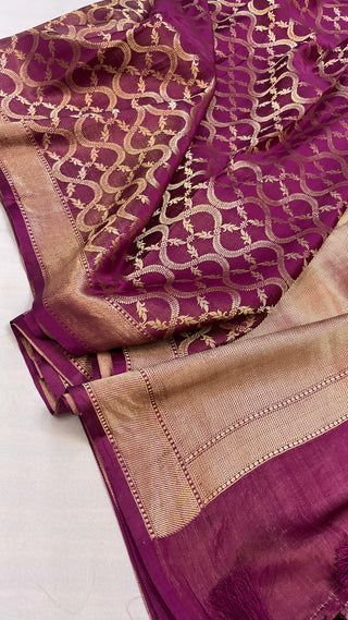 Wine purple banarasi mashru-tissue silk kadhwa jaal saree