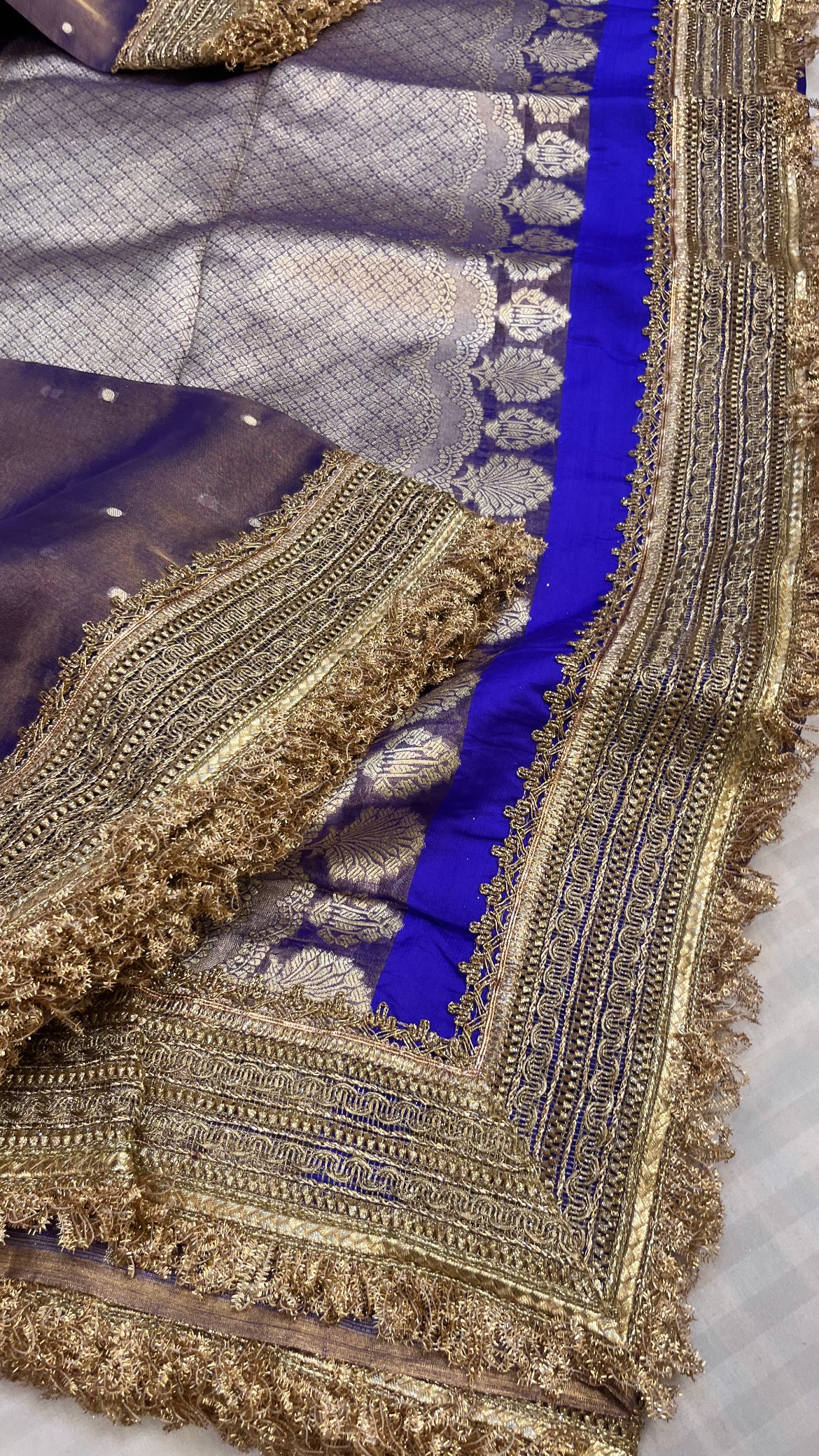 Maharani bright ink blue tissue silk saree