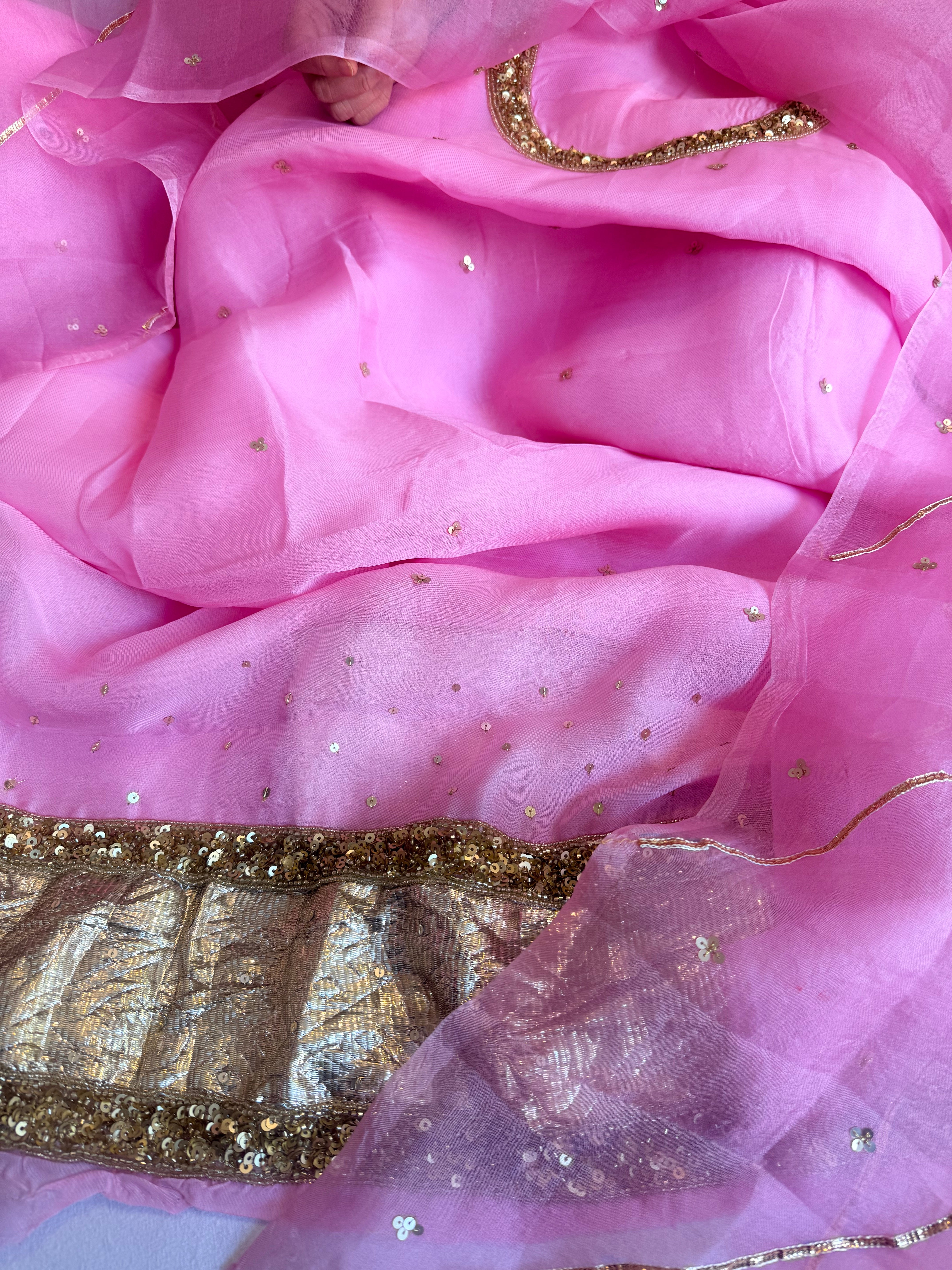 Blush lotus pink kora silk hand embroidered kadhwa suit set