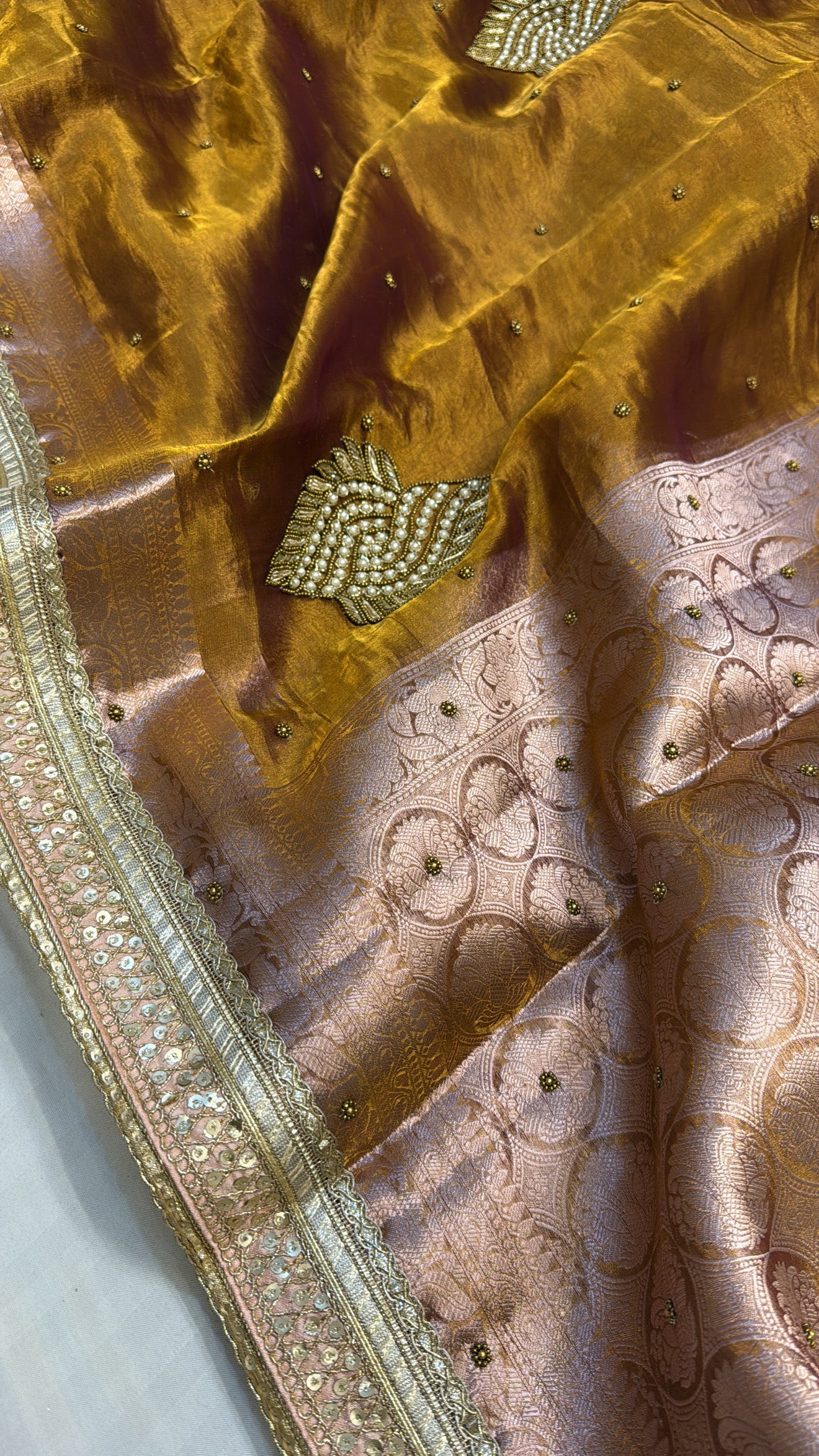 Kanjivaram gold tissue silk hand embroidered kadhwa saree