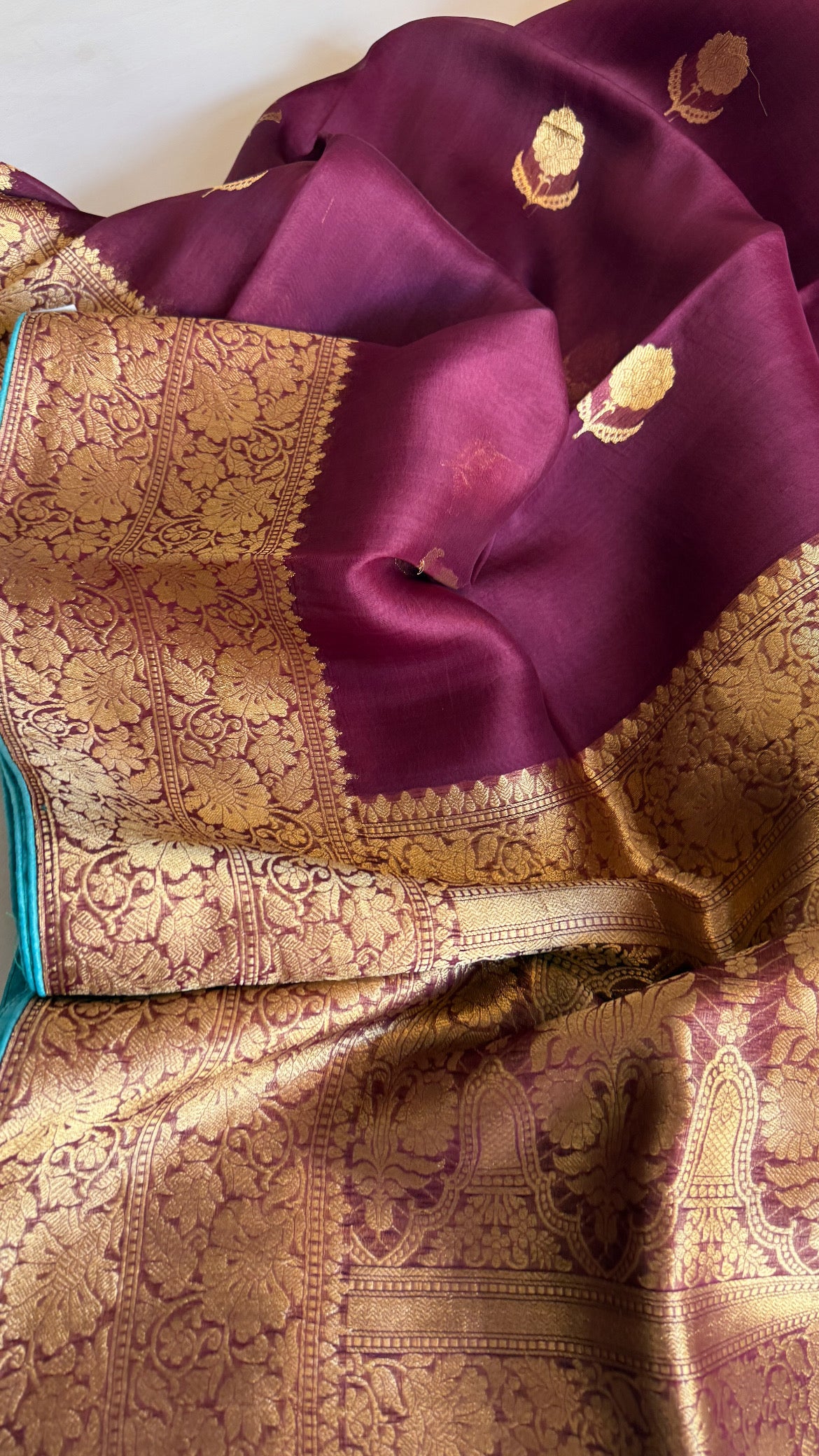 Deep plum kora silk banarasi kadhwa border saree