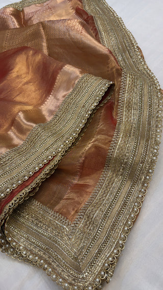 Maharani rust red tissue silk saree