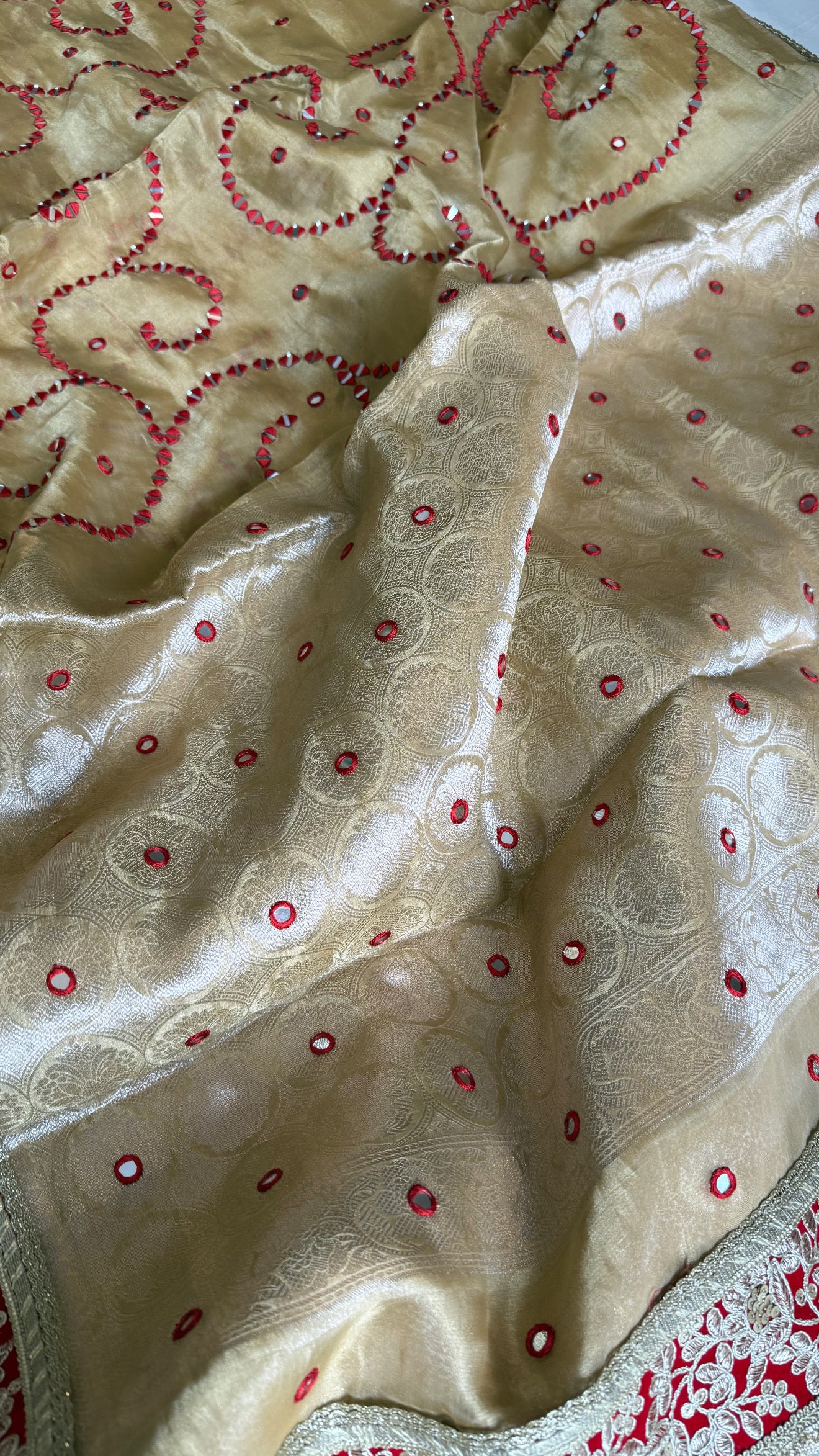Sheesham edit - Heavy double tissue silk heavy hand embroidered mirror work saree