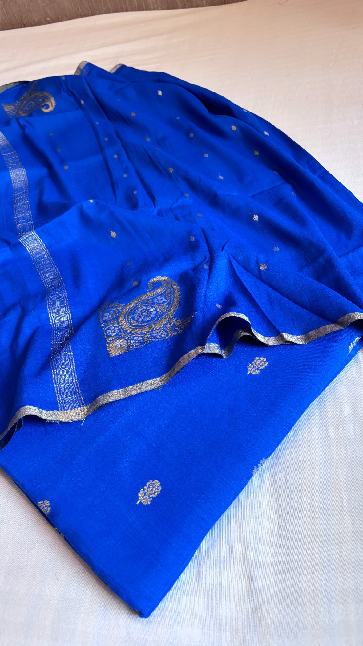 Ink blue moonga silk kadhwa buti suit set