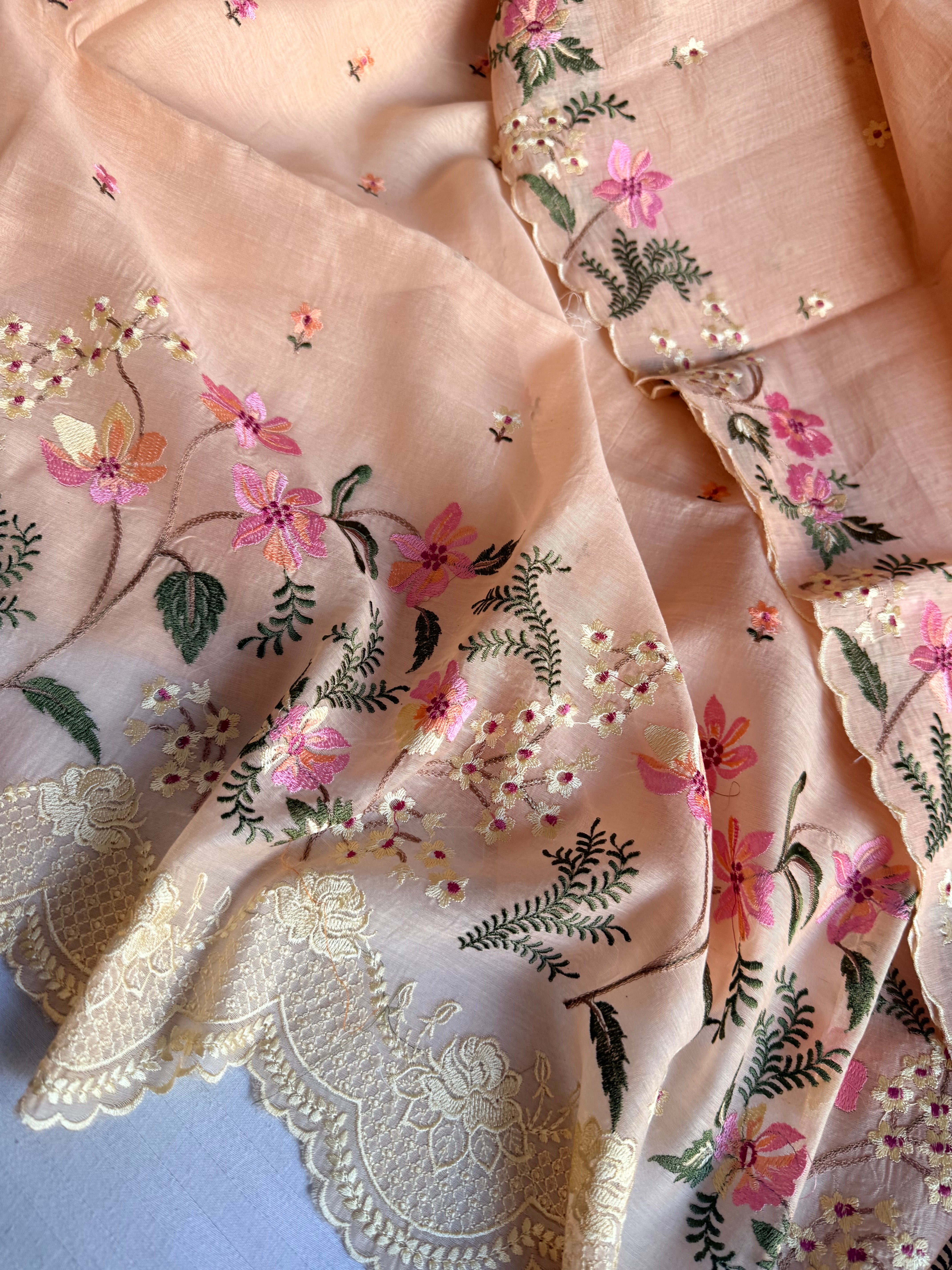 Suits under 10k - Mul cotton parsi gara hand embroidered suit set