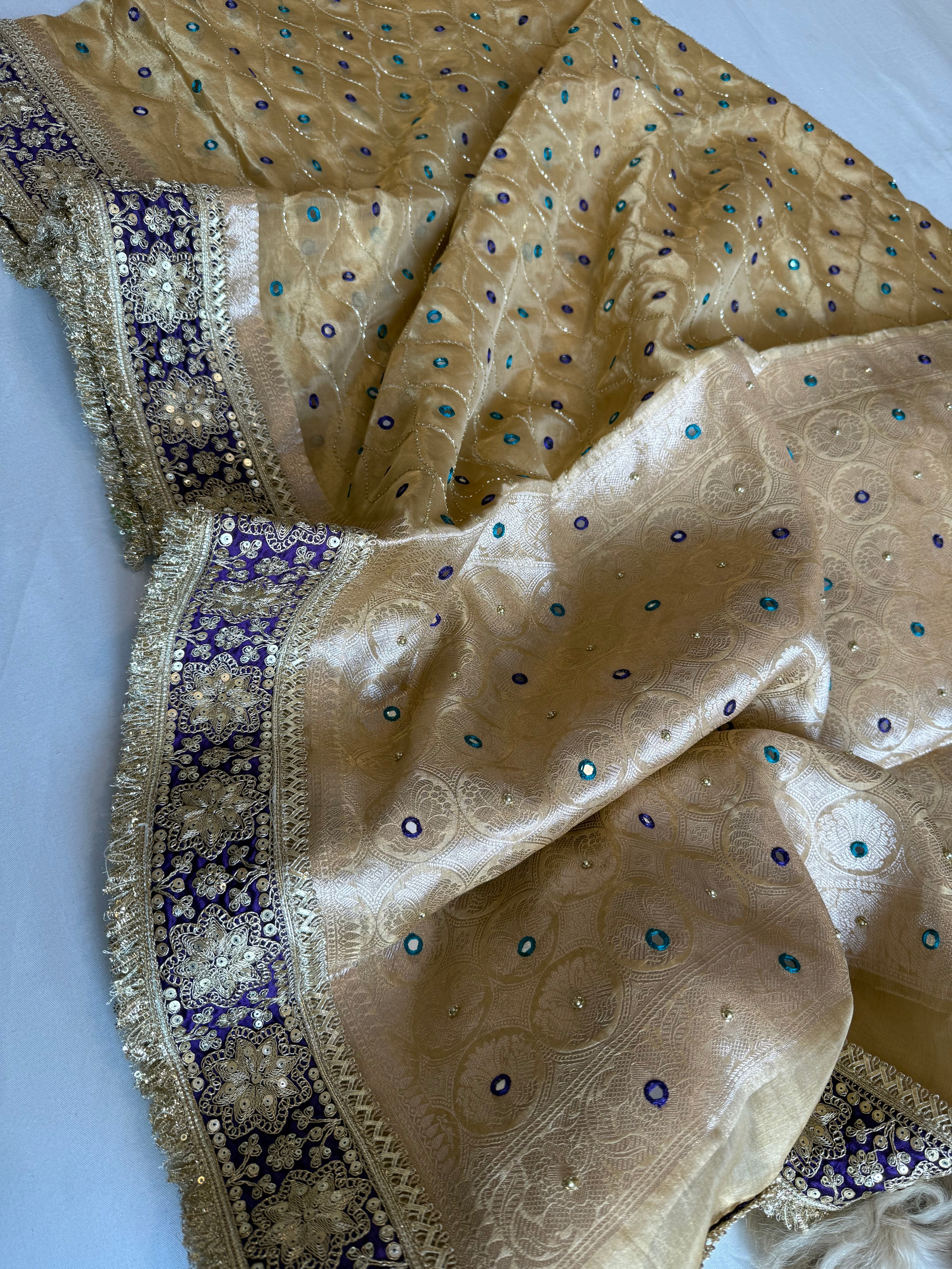 Sheesham edit - Heavy double tissue silk mirror work hand embroidered saree