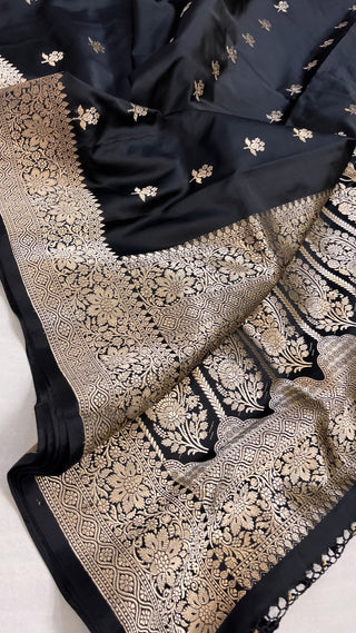 Black banarasi mashru silk kadhwa buti saree