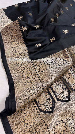 Black banarasi mashru silk kadhwa buti saree