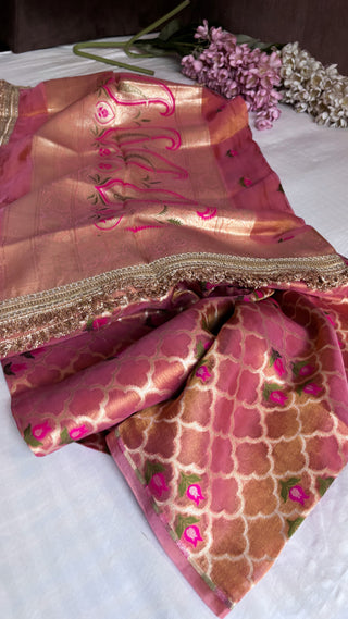 Heeramandi dusty pink tissue silk meenakari suit set