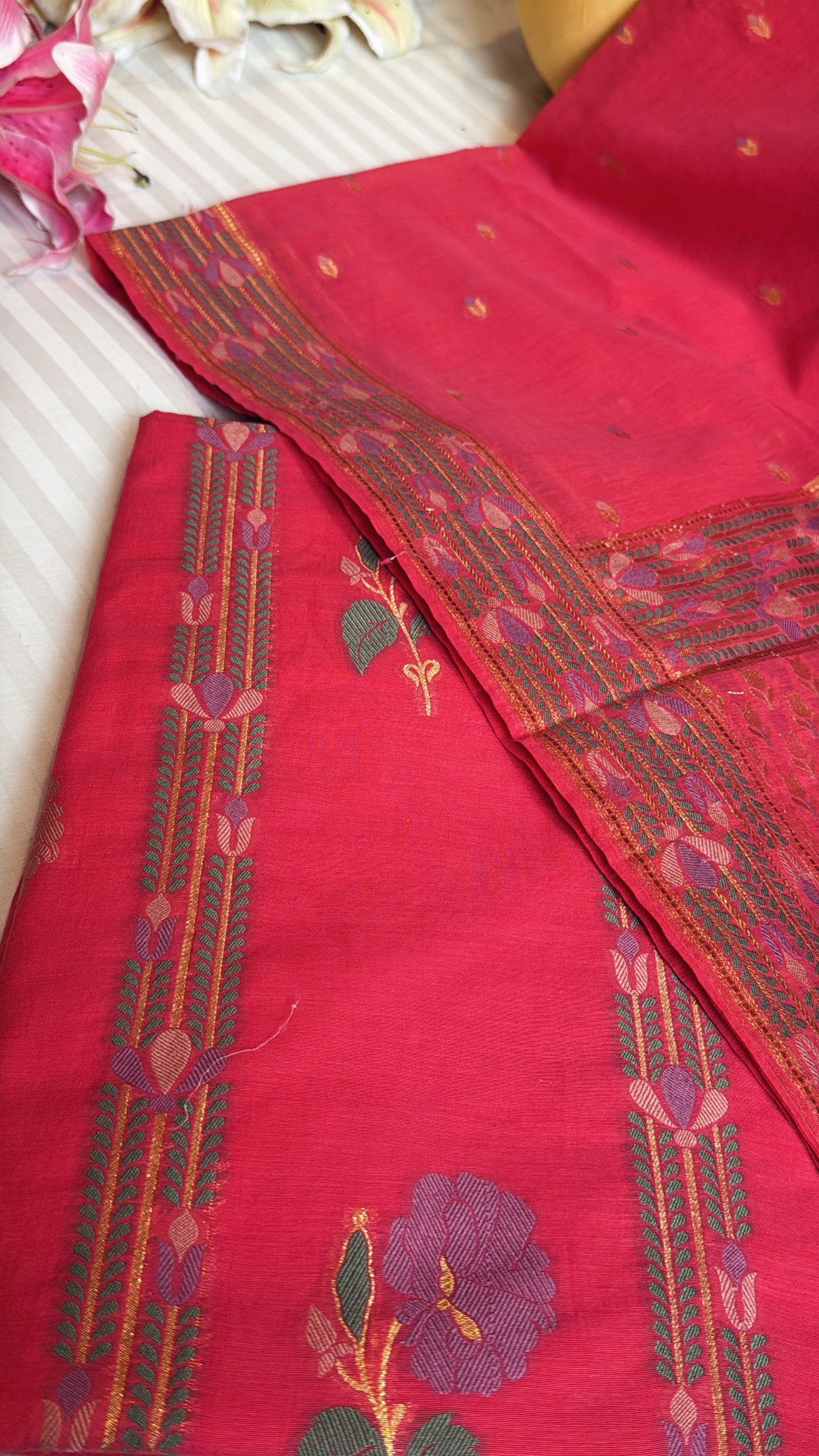 Banarasi cotton silk kadhwa meenakari suit set