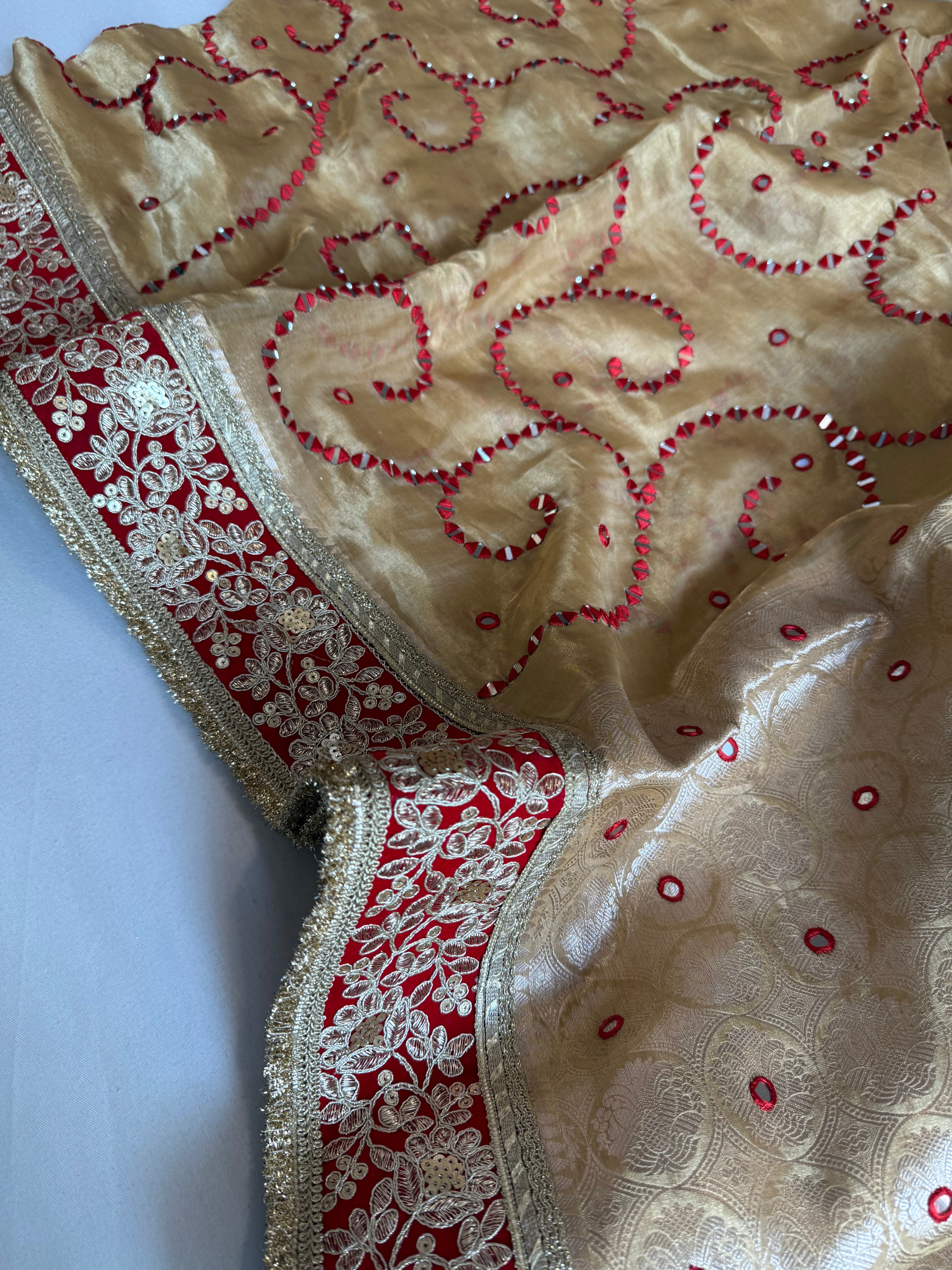 Sheesham edit - Heavy double tissue silk heavy hand embroidered mirror work saree