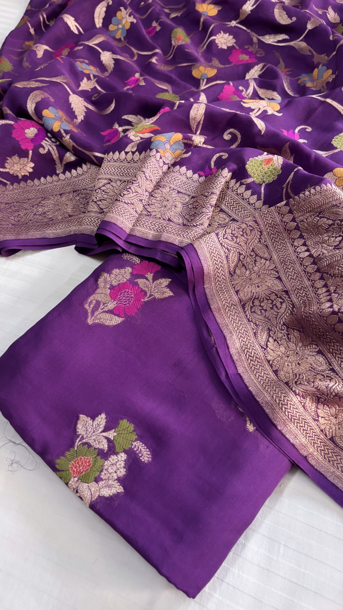 Dark purple banarasi moonga silk kadhwa meenakari jungla suit set