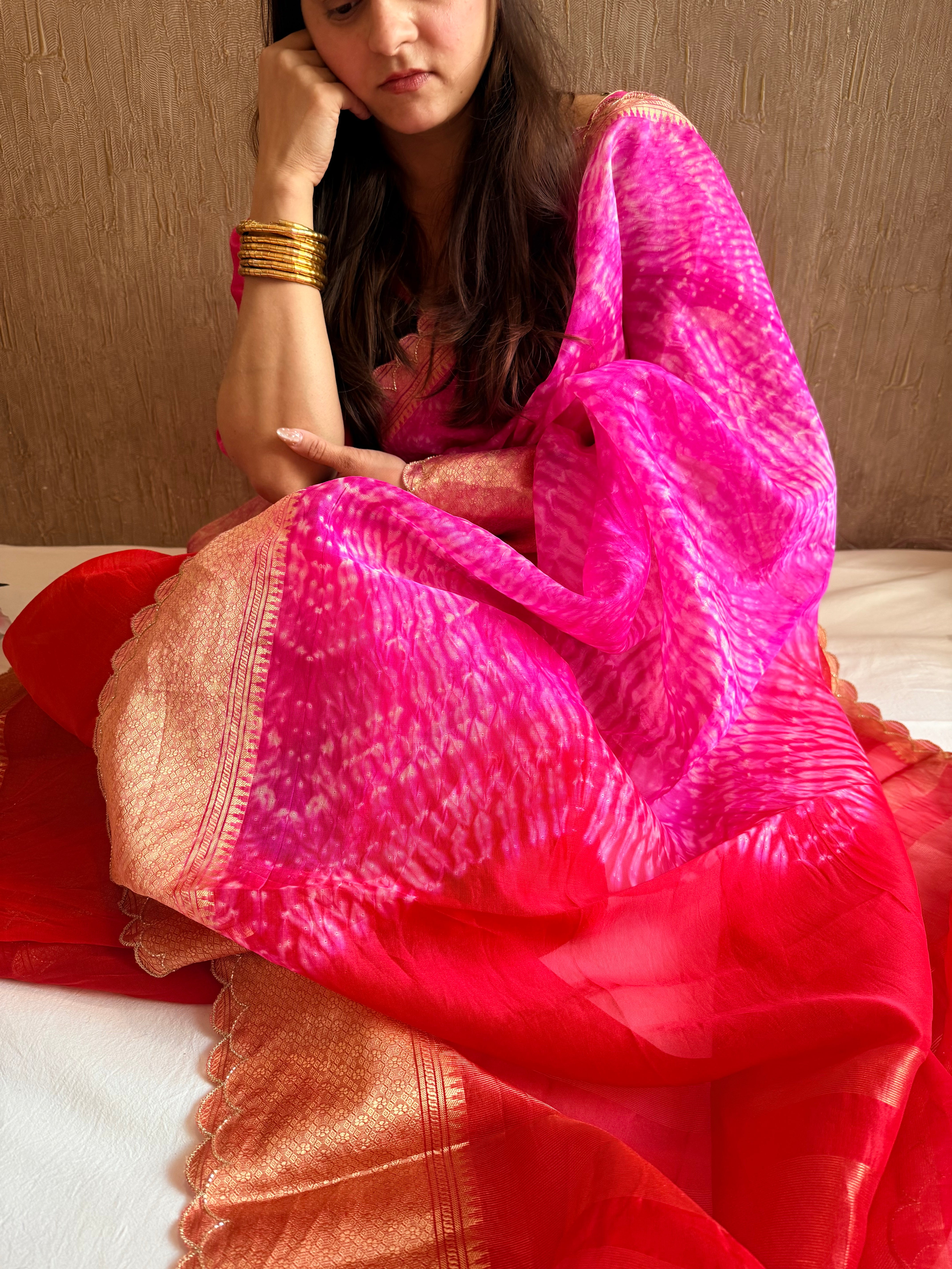 Shibori edit - Banarasi kora silk kadhwa buti shibori hand dyed saree