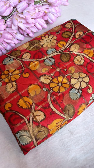 Printed moonga silk kadhwa fabric