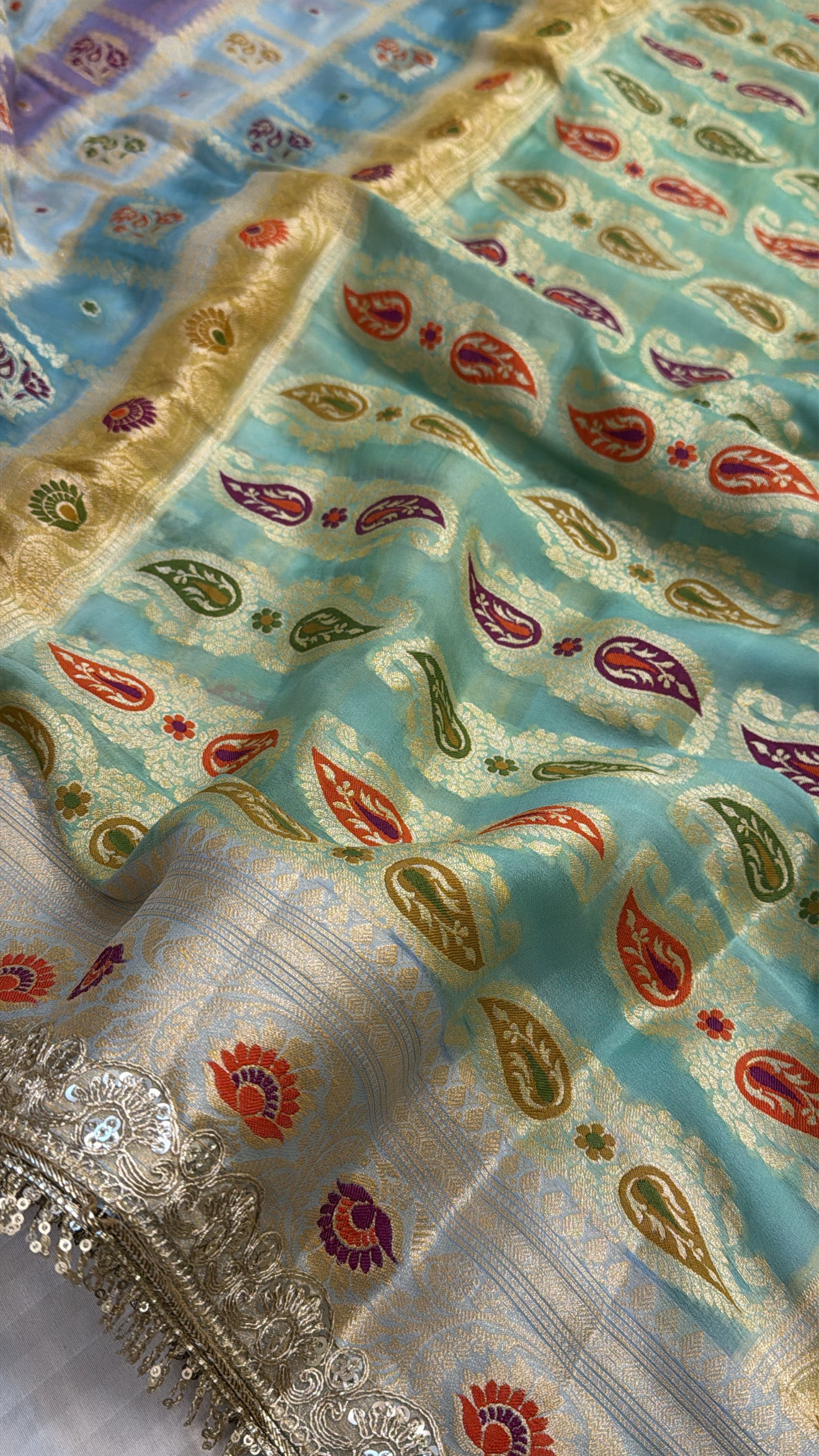 Banarasi chiffon gorgette rangkaat dye kadhwa weaving saree