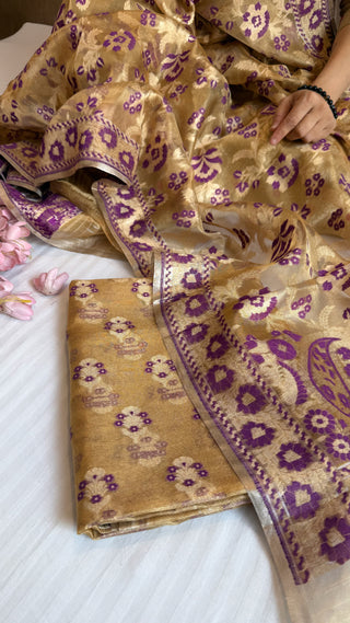 Iktara tissue silk purple meenakari tissue silk jamdani kadhwa suit set