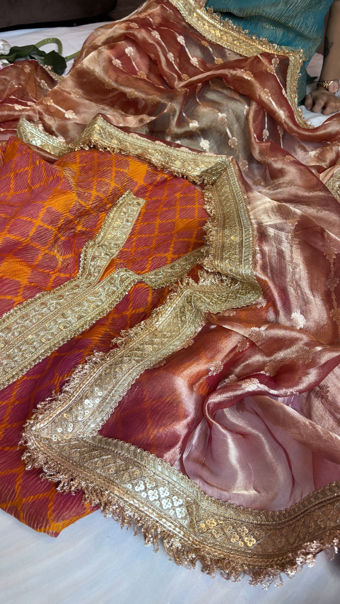 Garnet red heeramandi crushed tissue silk suit set