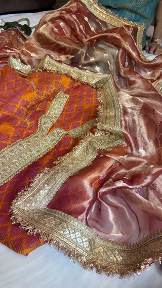 Garnet red heeramandi crushed tissue silk suit set