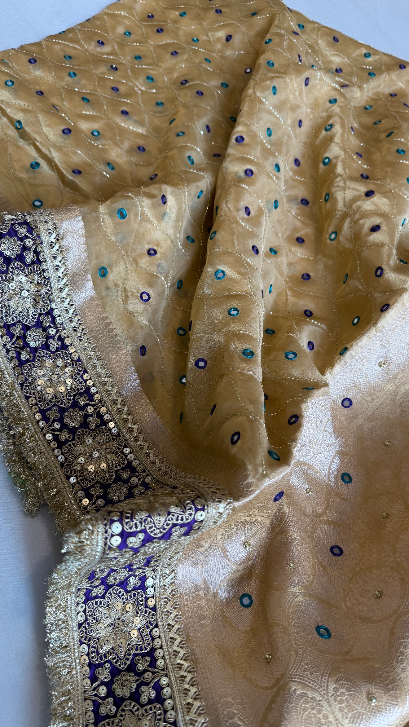 Sheesham edit - Heavy double tissue silk mirror work hand embroidered saree