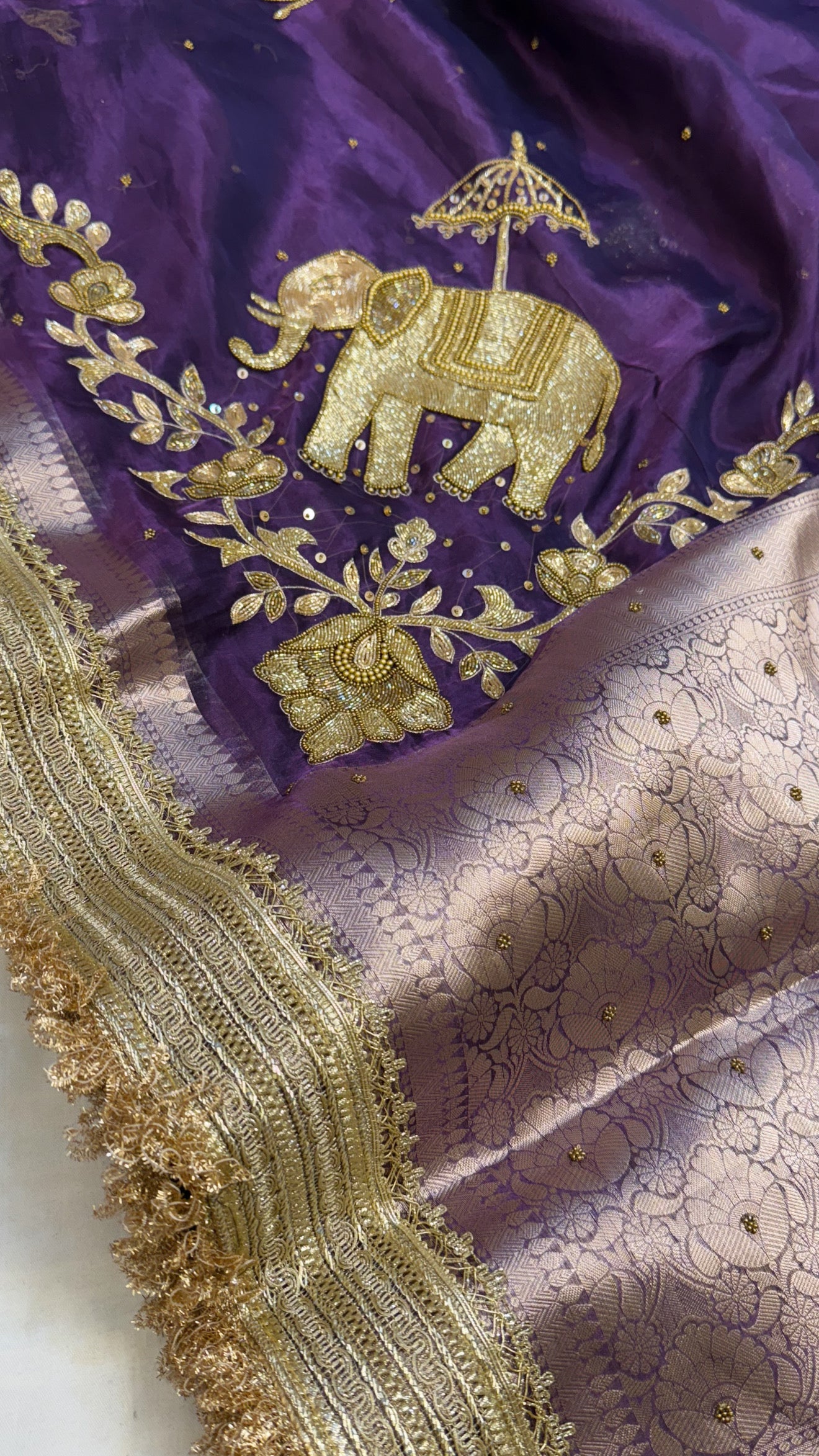 Dulhan ki maa wali sarees - Midnight purple elephant motif hand embroidered saree