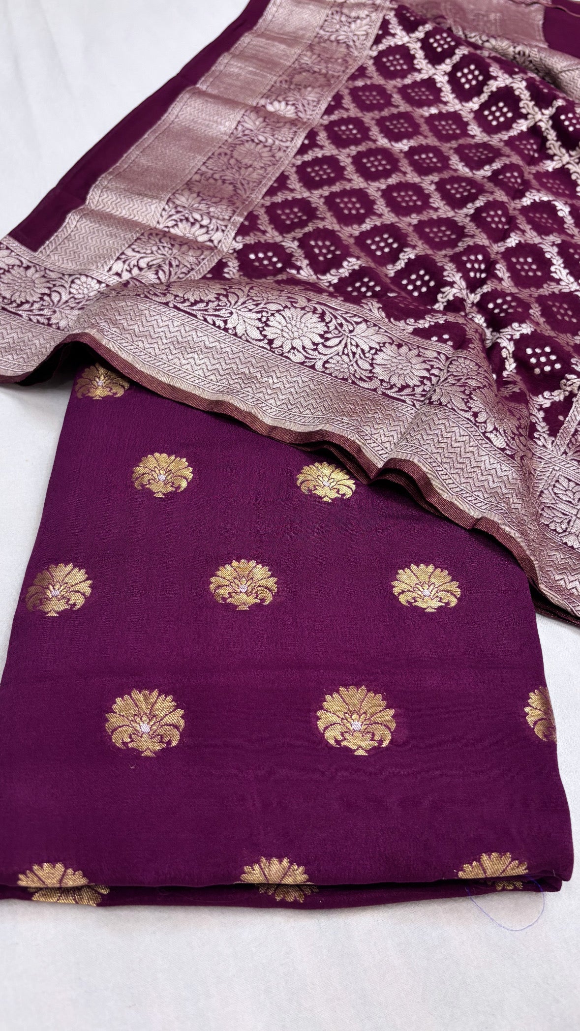 Dark plum banarasi gorgette kadhwa suit set